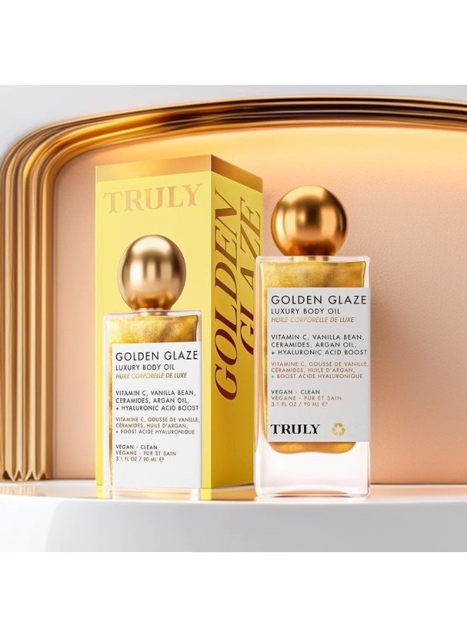 ترولي زيت الجسم الفاخر TRULY Gilded Glow | رائحة دافئة وعطرية خشبية زهرية | ترطيب يدوم طويلاً مع لمعان ذهبي | زيت جسم مضيء للحفلات والمواعيد - Image 1